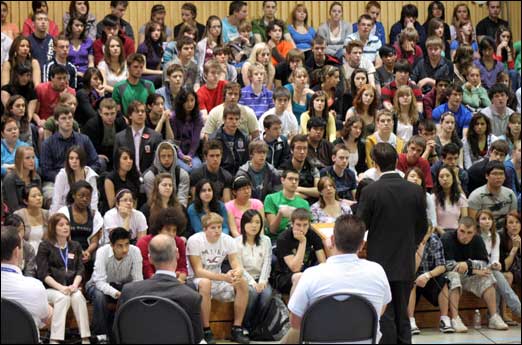 Green Party candidate Neil Green addresses students at CP Allen High School on Tuesday.