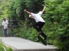A group of skateboarders ripped it up in a waterfront parking lot.