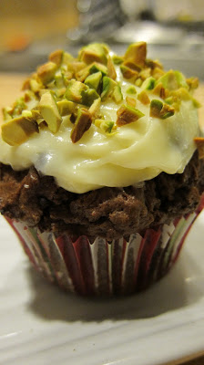 Chocolate Brownie Muffins with Cream Cheese Frosting Pistachios