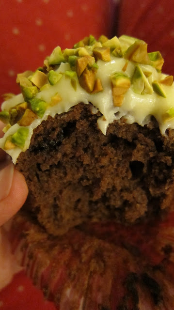 Chocolate Brownie Muffins with Cream Cheese Frosting Pistachios