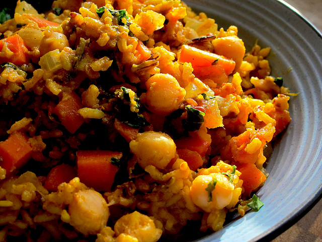 Fragrant Sweet Curried Rice, Kale Chickpeas