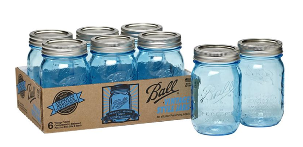 joyous news for a mason jar hoarder: ball® heritage collection pint jar | limited edition blue mason jars!