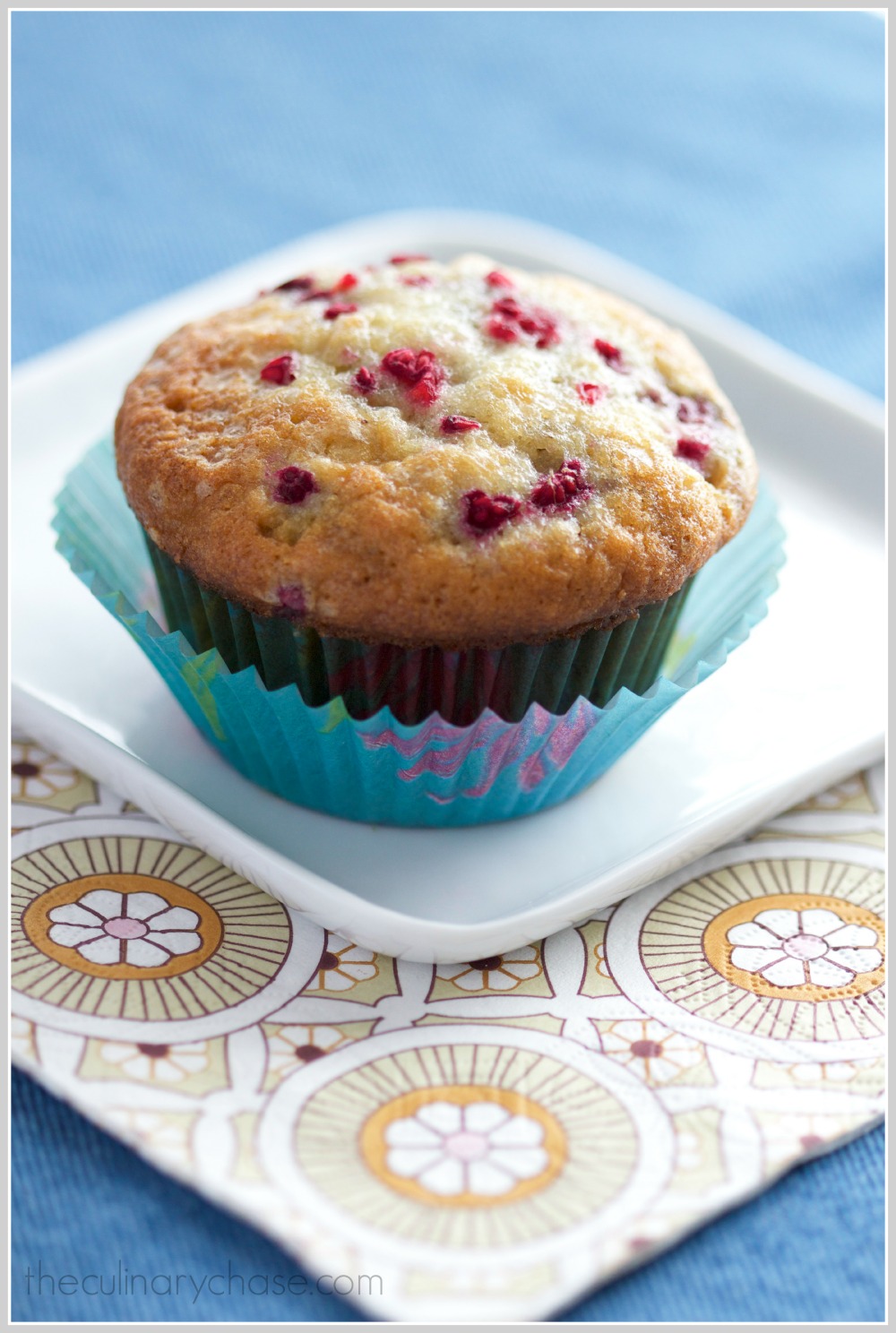 banana chocolate chip raspberry muffin by The Culinary Chase