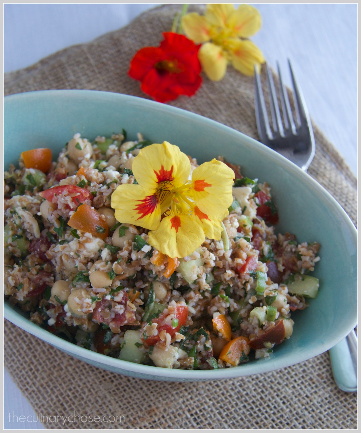 Bulgur Salad with Nasturtium Flowers by The Culinary Chase