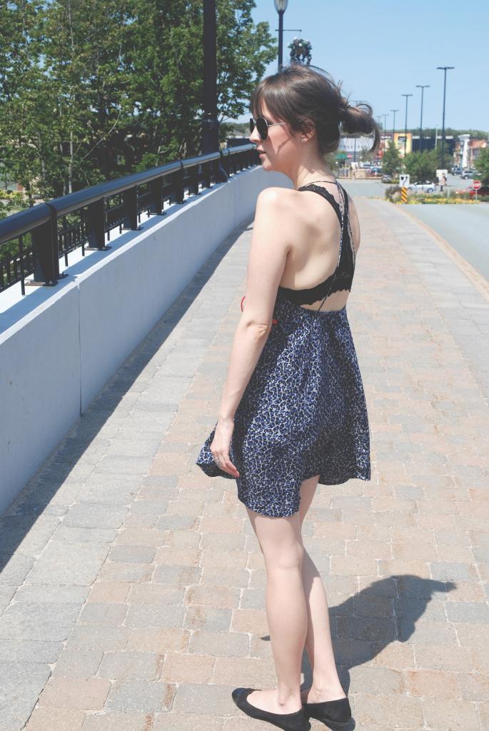 black lace bra, open back dress, floral dress, summer dresses, boho style, joe fresh, awfully pretty