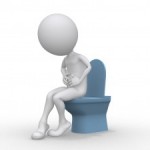 3d man with intestinal problems sitting on the toilet