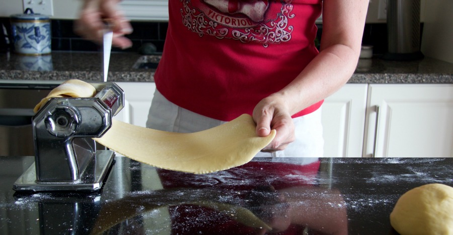 pasta dough passing through machine