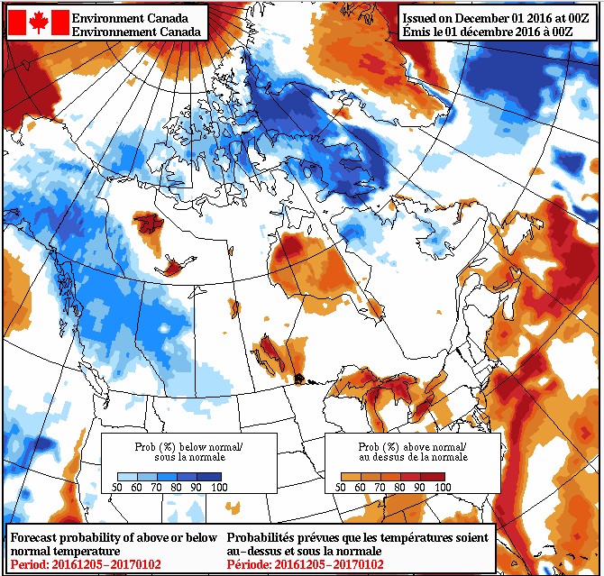 Environment Canada December temperature forecast