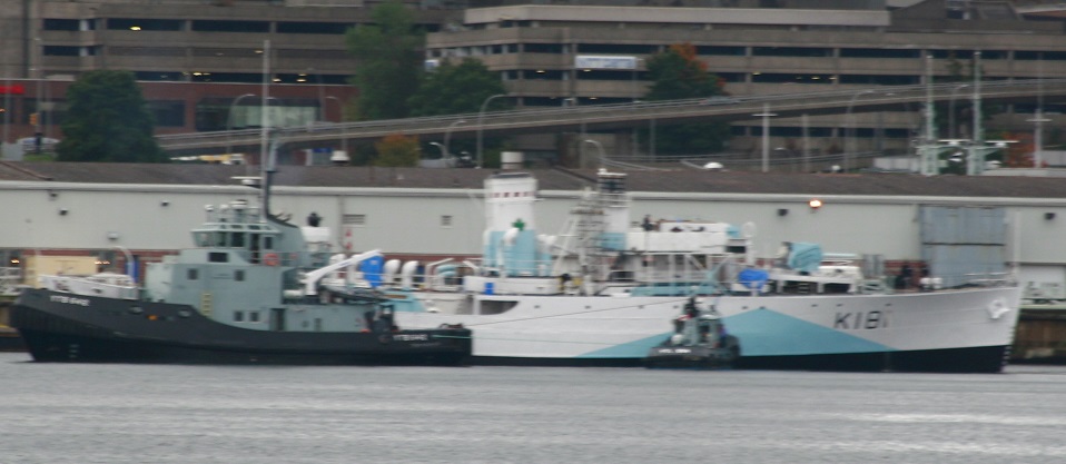 HMCS Sackville Re-enters the water.