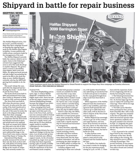 To save jobs the Halifax Shipyard should build a port in Dartmouth. Weekly News #21
